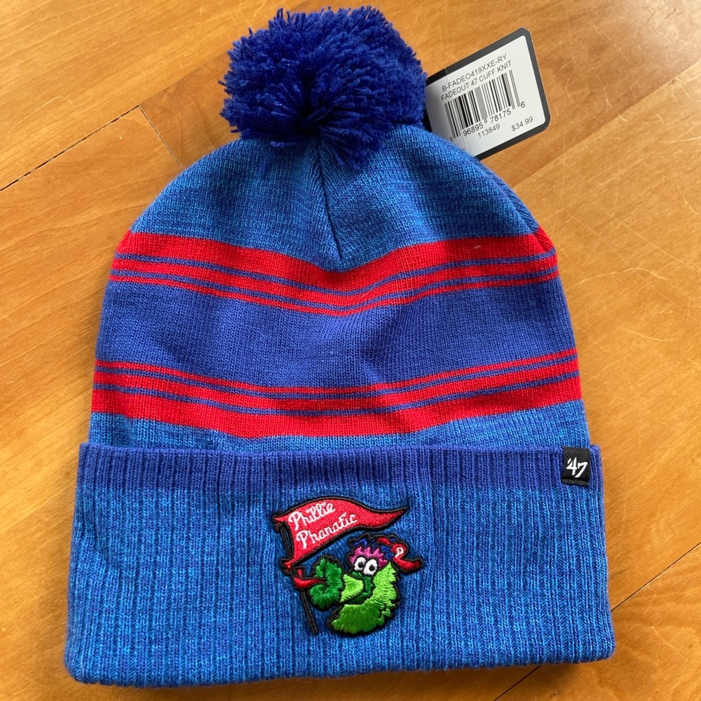 47 Blue and Red Phillies Beanie with Pom Pom - brand new, one size